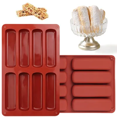 Silikon-Müsliriegelform, 2er-Set, 8 Mulden, antihaftbeschichtet, rot