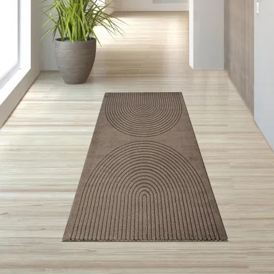 Zdjęcie produktu dla Brązowy dywan z okrągłym wzorem 3D łatwy w pielęgnacji i wytrzymały Rozmiar - 80 x 150 cm