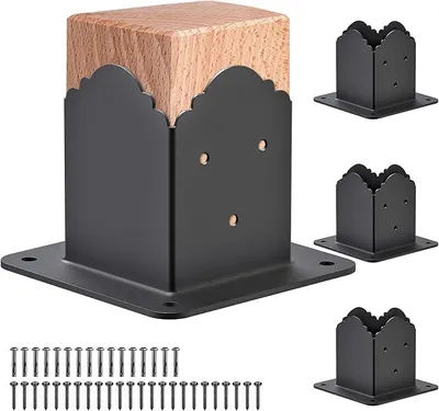 Produktbild von Aufschraubhülse 91x91mm, Holzzaunpfostenanker, robuste Pfostenhalterungen für Pergola-Zaun-Set, Deckpfostenbasis, Veranda-Geländer, Pfostenhalter (4 Stück)