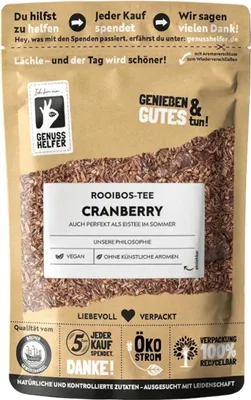 Produktbild von Rooibos-Tee Cranberry, lose, himmlisches fruchtiges Aroma, harmonischer Geschmack, frei von künstlichen Zusatzstoffen, 3 x 100g