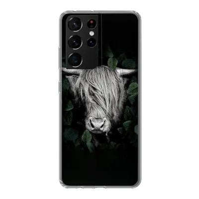 Produktbild von MuchoWow® Handyhülle Schutzhülle Hülle für Samsung Galaxy S21 Ultra Schottischer Highlander - Blätter - Porträt Silikon Softcase Handy Hülle - Mobiltelefon