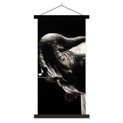Produktbild von MuchoWow® Textilposter Elefant - Schwarz - Tiere - Porträt 60x120 cm mit schwarzem Rahmen - Magnete