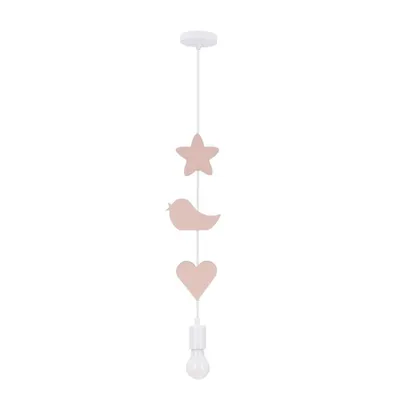 Zdjęcie produktu dla Lampa wisząca serce ptaszek i gwiazdka Single biało-różowa 1xE27x20W metal wym:90x15x10cm IP20 Candellux