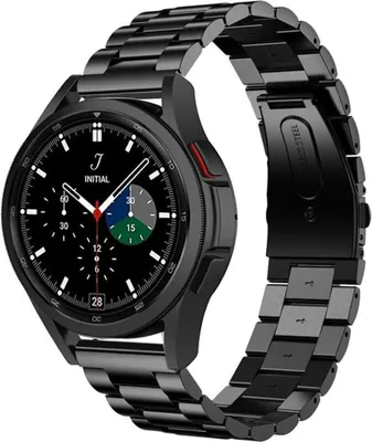 Produktbild von Strap-it Stahlarmband - Kompatibel mit Samsung Galaxy Watch 4 Classic Armband 42mm Ersatzarmband Edelstahl - Faltschließe - Hochwertiges Material - für Smartwatch 20mm Armband Schwarz