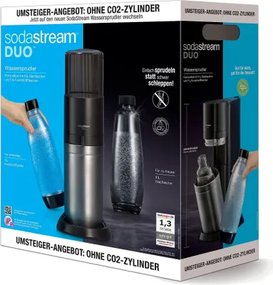 Produktbild von SodaStream Wassersprudler Titan ohne CO2-Zylinder, 1x 1L Glasflasche und 1x 1L Kunststoff-Flasche
