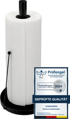 Image de VonBueren Porte-rouleau de cuisine noir vertical | 32 x 15 cm | Acier inoxydable | Porte-rouleau de cuisine noir | Porte-rouleau de cuisine Rangement & Organisation | Porte-rouleau de cuisine