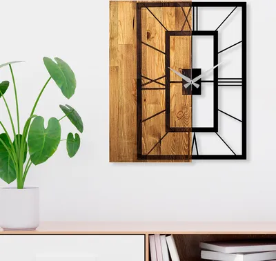 Produktbild von Opviq, Wooden Clock 37, Wanduhren, Helles Walnussholz, Metall, 49 x 58 x 3 cm