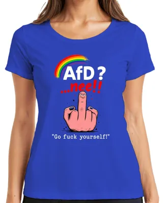 Produktbild von AfD? ...nee!! Regenbogen Mittelfinger Gegen Statement Sarkasmus Damen T-Shirt, Blau, M