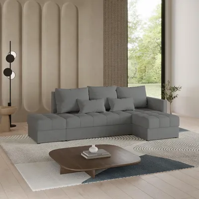 Produktbild von Masseno Ecksofa LUMARI R-S mit Schlaffunktion L-Form, Sofa mit Bettkasten, Wohnzimmersofa, Couch, Soffa, Bettsofa, Couchgarnitur- Grau, NEVE 90