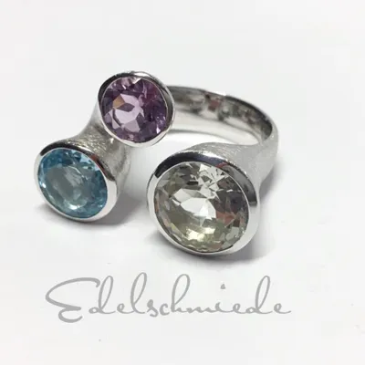 Produktbild von Edelschmiede925 massiver Silberring 925/- rhod eismatt mit multicolor Zirkonias Ringgröße 65