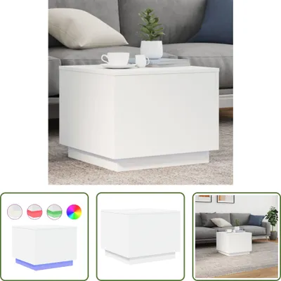Zdjęcie produktu dla The Living Store Stolik kawowy z oświetleniem LED biały 50x50x40 cm