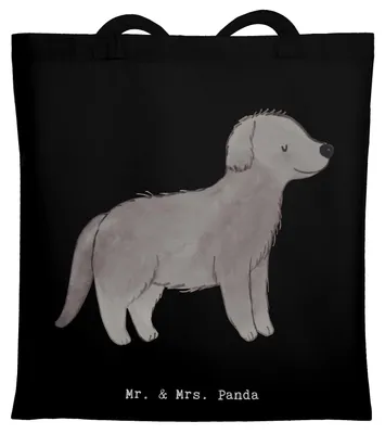 Produktbild von Mr. & Mrs. Panda Jutebeutel Neufundländer Moment - Schwarz - Geschenk, Laptoptasche, Tragetasche, Tote Bag, Newfoundland, Schultasche, Shopping Tasche