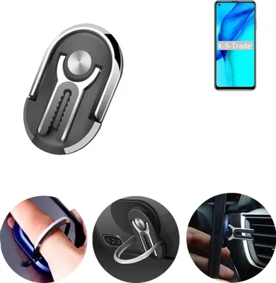 Produktbild von K-S-Trade 3in1 Smartphone-Ring Handy-Ring kompatibel mit Huawei Maimang 9 Fingerhalterung  Handyring Tischständer Lüftungsgitter-Halterung Tisch