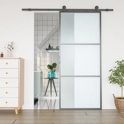 Produktbild von Sweiko Schiebetür-Kit, Kohlenstoffstahl, Installations-Set ohne Tür, platzsparend, Schwarz