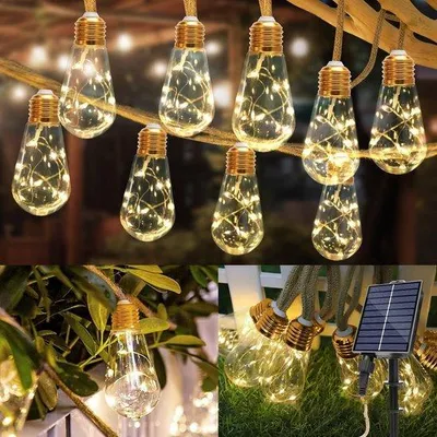 Immagine prodotto di Lampada solare da esterno, lampada da giardino impermeabile, illuminazione d'atmosfera per esterni, decorazione luminosa, lampada da giardino, per esterni/pareti/balconi/decorazioni da giardino, lampade LED impermeabili (luce bianca calda - 16 LED)