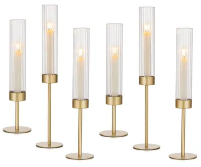 Productafbeelding van Omgoods - Set van 6 Gouden Kaarsenhouders voor Taps Toelopende Kaarsen