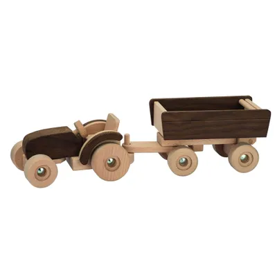 Image de goki 55915 Tracteur avec remorque, nature, naturel/brun (1 pièce)