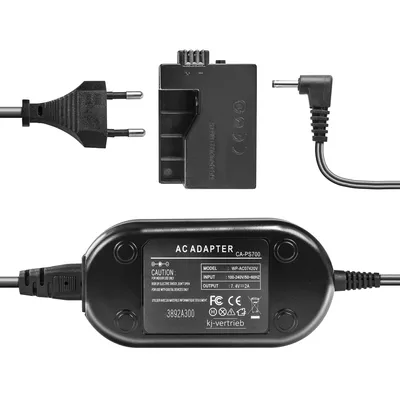 Produktbild von Netzteil mit Akkuadapter für Canon EOS 450D, EOS 500D, EOS 1000D - ersetzt ACK-E5, DR-E5, CA-PS700