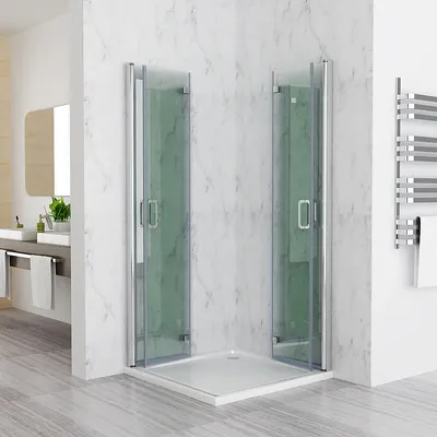 Produktbild von Duschkabine 80x80x195 cm Eckig Dusche Falttür 180º Duschwand Duschabtrennung 6mm NANO Glas