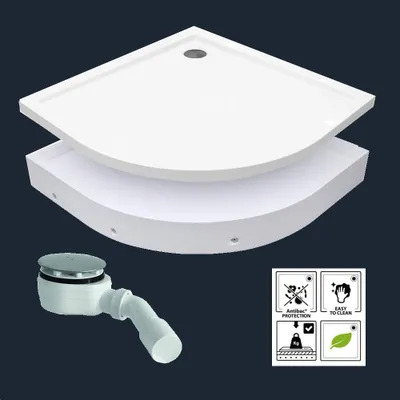 Produktbild von Viertelkreis Duschwanne mit Wannenträger und Siphon, Eckdusche Komplettset - Runddusche 80x80, 90x90, 100x100 Größe (LxB) - 90x90 cm
