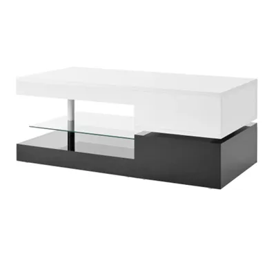 Produktbild von Couchtisch mit LED-Ambientebeleuchtung, APP- und Bluetooth-Steuerung, Glasablage & Hochglanz-Oberfläche,für Wohnzimmer, 90x45x35,5 cm