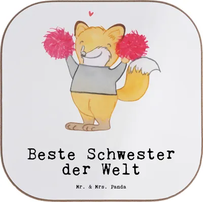 Produktbild von Mr. & Mrs. Panda Untersetzer für Gläser Fuchs Beste Schwester der Welt - Weiß - Geschenk, Tasse, Tischschoner, Coaster, Tischuntersetzer, gläseruntersetzer, Geschenkidee