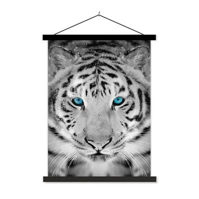 Produktbild von MuchoWow® Textilposter Tiere - Tiger - Augen - Blau - Schwarz und weiß 60x80 cm mit schwarzem Rahmen - Plakathalter
