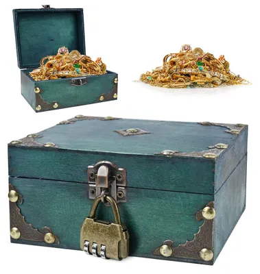 Houten schatkist met cijferslot, 15x12x7,2 cm, vintage, groen