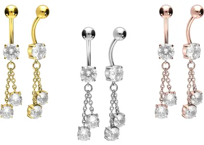 Produktbild von Bauchnabelpiercing Titan Bananabell mit Innengewinde 3 KRISTALLE