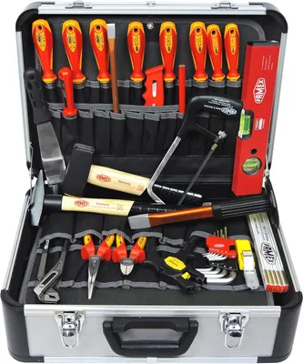 Image de 478-10 : Coffret d'outils en aluminium professionnel, avec un ensemble d'outils de haute qualité pour les électriciens