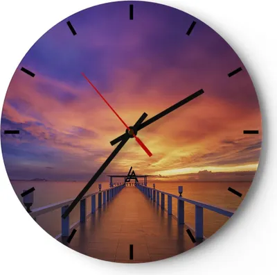 Produktbild von Wanduhr - Rund - Glasuhr - Himmel die Farben Pier - 40x40cm - Schleichendes Uhrwerk - Lautlos - zum Aufhängen bereit - Dekoration Modern - Wanddekoration aus Glas - C3AR40x40-4202