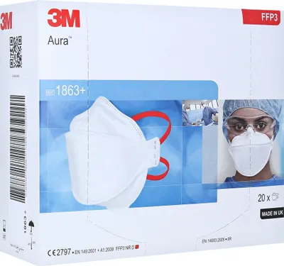 Produktbild von 3M Aura 1863+ FFP3 ohne Ventil Medizinische Maske ORGINALVERPACKT 20 STÜCK Mundschutz Atemschutzmaske