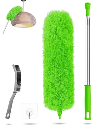 Immagine prodotto di Spolverino telescopico lavabile, estensibile fino a 240 cm, in microfibra, con manico in acciaio inossidabile, flessibile, colore verde