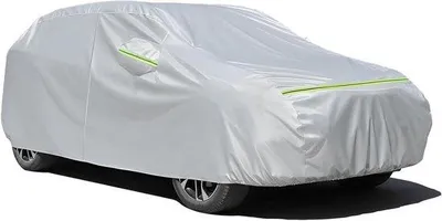 Productafbeelding van Famanu autodekzeil voor garage - UV-bescherming, stofbestendig, krasbestendig - windvaste banden, reflecterende strepen - geschikt voor hatchback modellen met een lengte van 370-400 cm, kleur: zilver