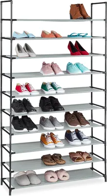 Zdjęcie produktu dla Relaxdays XXL Regał na buty z systemem modułowym, 10 półek, na 50 par butów, regał z tkaniny HBT 176,5 x 99 x 29,5 cm, szary