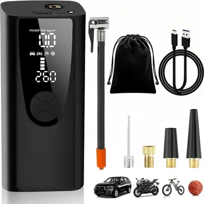 Produktbild von Elektrische Luftpumpe, Wiederaufladbare Luftpumpe, 6000 mAh 150 PSI, Tragbare Fahrradpumpe mit LCD Display& LED Licht für Auto, Motorrad, Ball