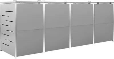 Produktbild von DELUKE® 4er Mülltonnenbox JAGU Edelstahl | Grau | 115,5x276,5x77,5cm | Mülltonnenverkleidung für 4 Tonnen 240L Müllbox aus Metall Mülltonnenschutz Mülltonnendach