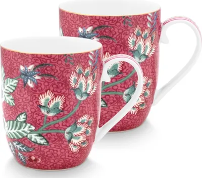 Produktbild von PIP STUDIO Flower Festival Henkelbecher dark pink 145 ml Set2