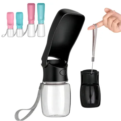 Klappbare Trinkflasche für Hunde, 350 ml, schwarz, auslaufsicher