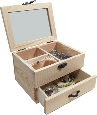 Produktbild von Holzkästchen Holz Schmuckkästchen Aufbewahrungsbox Sammelkasten mit Schubladen Spiegel