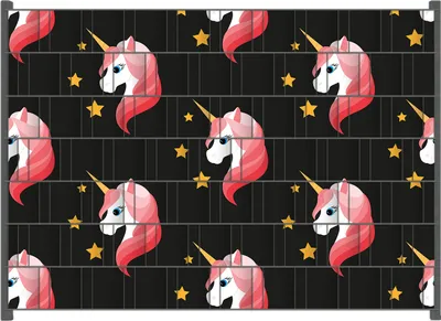 Produktbild von Wallario Zaunsichtschutz mit Motiv Einhorn Muster - Süße rosa Einhörner mit Sternen für Ein- und Doppelstabmatten Zäune in der Größe 200 x 140 cm