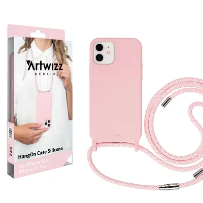 Produktbild von ARTWIZZ HangOn Case Silicone für iPhone 12 / 12 Pro - Schutzhülle aus Silikon zum Umhängen als Handykette, Light Salsa (Rosa)