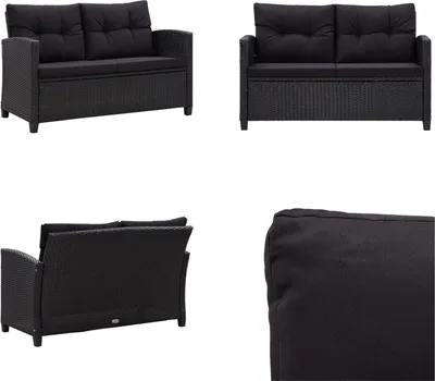 Obrázek produktu pro vidaXL 2místná zahradní pohovka s polštáři černá 124 cm polyratan - Zahradní pohovka - Zahradní pohovky - Lounge - Lounging