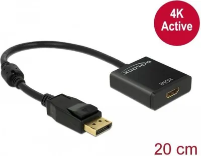 Produktbild von Delock Adapter DisplayPort Stecker auf HDMI Buchse 4K, aktiv, 20 cm - Schwarz