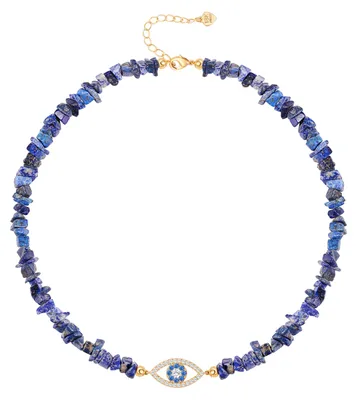 Produktbild von Aobei Pearl Unregelmäßige Lapis Lazuli Choker 18K Gold CZ Evil Eye Halskette für