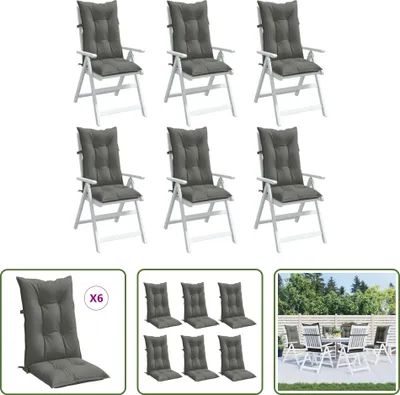 Zdjęcie produktu dla The Living Store Poduszki na krzesła z wysokim oparciem 6 szt. Melanżowy ciemnoszary materiał 120x50x7 cm