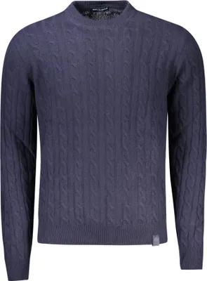 Produktbild von Blauer Herrenpullover mit Zopfmuster und Rundhalsausschnitt