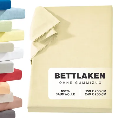 Produktbild von Linon Betttuch aus 100% Baumwolle ohne Gummizug Creme 150 x 250 cm