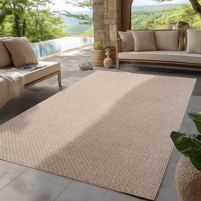 Produktbild von Indoor Outdoor Teppich Modern Boho Design, Ideal für Küche, Balkon, Terrasse, Wohnzimmer und Esszimmer, Größe: 280 x 370 cm, Farbe: Beige-1