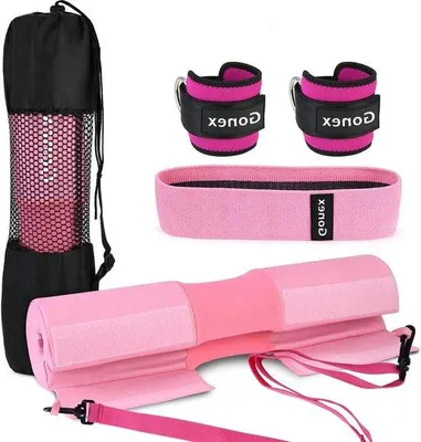 Image de Tapis de musculation avec 2 sangles et une bande élastique - Entraînement avec mousse - Aide pour les squats et les hip thrusts - Avec sac de transport